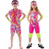 2026 Boy Retro Sport Roller Blading Pink Vest Shirt Shorts Set Movie Skating Halloween Dress Up 80s Skating Workout Girl Costume