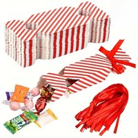 50pcs Candy Box For Christmas With Ribbons DIY Sweets Chocolate Cookies Decoration Party Gift Xmas Wedding Paper Packaging Boxes