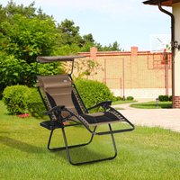 Sun Loungers for Garden, Folding Reclining Patio Chair with Shade Cover, Padded Seat, Cup Holder, Soft Cushion and Headrest for Poolside, Camping, Coffee