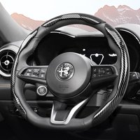 Odpowiedni do Alfa Romeo Sportowy, błyszczący pokrowiec na kierownicę z teksturą włókna węglowego, mocowany na zatrzask, do Giulia 952, Stelvio 949, 147, Mito, Giulietta, Tonale 965, Sprint 159,