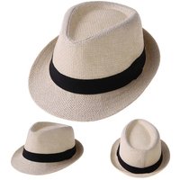 Children Kids Summer Beach Straw Hat Jazz Panama Trilby Fedora Hat Gangster Cap Outdoor Breathable Hats Girls Boys Sunhat