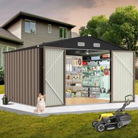 Metal garden shed, galvanized steel garden shed with lockable door and ventilation, all-weather waterproof tool shed for lawn mower, bicycle, etc.