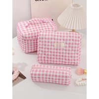 1 piece/set lattice quilted makeup bag, multifunctional makeup bag, large capacity toiletry bag, travel storage makeup bag