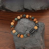 Natural Stone Tiger Eye Picture Jasper Round Beads 12 Constellation Bracelet for Men and Women