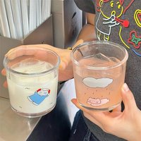 Kawaii Glass Cups Tumbler Iced Coffee Cup Aesthetic Cute Cat Korean Drinking Glasses Cups For Juice Beer Milk Tea Wine 400ml