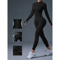 Half Zip Jumpsuit Women Gym Bodysuit Long Sleeve Activewear Set Running Workout Romper Fitness Overalls Sportswear Yoga Clothes