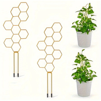 2pcs, 14" Small Plant Trellis For Climbing Plant, Honeycomb Metal Potted Trellis With 20 Pcs Cable Ties, 15 Pcs Plant Labels,