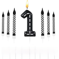 7Pcs Racing Cars Themed Birthday Candles Black and White Checkered Candle 1 to 9 Number Candle Truck Candle Cake Topper for Raci