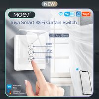 Interruptor Inteligente WiFi para Cortinas con Panel Táctil de Vidrio Curvo 2.5D MOES, Motor para Persianas Enrollables, Interruptor de Pare