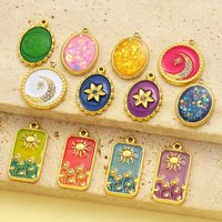 3pcs/Lot Mirror Polish Stainless Steel Stone Sun Flower Necklace Pendant Women Enamel Tarot Card Diy Charm Crescent Star Jewelry