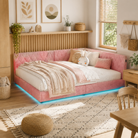 4ft6 Sofa Bed with Comfortable Headboards, Upholstered Bed with Teddy Fleece, Day Bed for Living Room/Bedroom/Study Room, 135x190cm,No Mattress