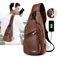 Simple and Fashionable Casual Solid Color PU Multifunctional USB Charging Zipper MEN'S Chest Bag Crossbody Bag for Commuting