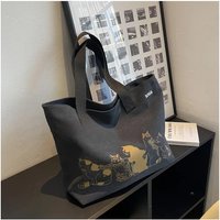 Canvas Totes Large Capacity Storage Handbag Women Tote Anime Cat Letters Shoulder Bags Girls Casual Commute Bag Portable Big Bag