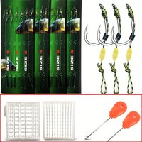 6PCS Carp Fishing Hair Rigs - High Carbon Steel Curved Barbed Carp Hook Swivel Boilies Fishing Rigs With Braided Thread Line