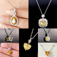 CAOSHI Elegant Women's Exquisite Pendant Necklace with Bright Yellow Cubic Zirconia Statement Jewelry Engagement Accessories