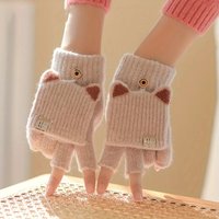 AliExpress NONE Winter Women Knitted Gloves Thick Woolen Female Mittens Cute Flip Fingerless Exposed Finger Girl Gloves For Cycling Hand Warmer
