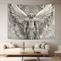1 Piece 3D Angel Tapestry with Intricate Stone Carving Design - Elegant Polyester Wall Art for Living Room, Bedroom Wall Art
