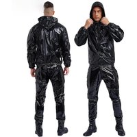 AliExpress NONE PVC Sauna Suit Cycling Exercise Gym Workout Yoga Clothes Long Sleeve Drawstring Hooded Jacket with Pants for Unisex Mens Womens