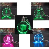 Minecraft Steve Figure Glass Led Colored Light Keychain Toy DIAMOND ARMOR CREEPER TNT Sword Keyring Pendant Kids Birthday Gift