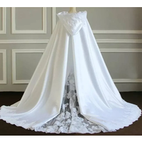 White Hooded Wedding Cloak Lace Satin Winter Bridal Cape Custom Made Bride Bolero Wedding Wrap custom