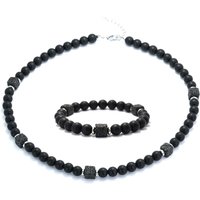 2Pcs Men Jewelry Bracelet Set Black Onyx Obsidian Lava Yoga Meditation Healing Necklace Braslet Locomotive Outdoor Accessories