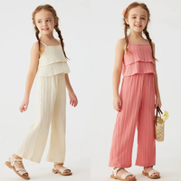 2pcs Toddler Girl Summer New Solid Colour Suit Casual Sleeveless Ruffle Top + Wide Leg Trousers Suit Children's Trend Clothing