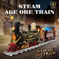 Steam Age Mineral Train Building Block Set 1402PCS DIY Assembly Creative Model Home Decor LED Puzzle Toy Gift