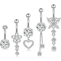 1PC Butterfly Heart Dangled Belly Button Rings Piercing Ombligo Oreja Nombril Stainless Steel 14G Navel Piercing Belly Jewelry