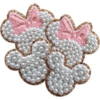 Custom Children's cartoon Glitter Border Gorgeous Full Pearl Beading Embroidered Fabric 3M paste Patch with Laser Cut Design