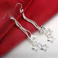 High quality silver color Tassel hanging stars Earrings for woman fashion wedding party Jewelry Christmas Gift
