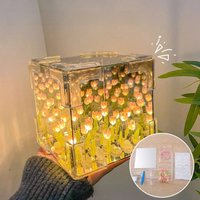 DIY Tulip Night Light Luminous Ornament Mirrors Simulation Flower Light INS Decor LED Table Lights Desktop Mirror Light Gifts