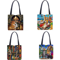Oil Painting Cat Shopping Bag Eco Reusable Female Tote Bag College Handbag Retro Large Ladies Shoulder Shopper Bags