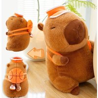 26cm Capybara Plush Toy With Orange Hat Basketball Backpack Cartoon Capybara Stuffed Toy Cute Fluffty Doll Home Decor Kid Gifts