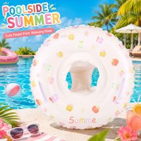 1PC Inflatable Swim Ring Seat Pool Float Cute Pastel Fruit Print Floating Ring with Handles Durable PVC Summer Water Float