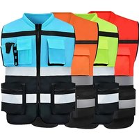 Custom Logo Safety Vest for Construction Work Two Tone High Visibillity Workwear Vest with Pockets and Zipper