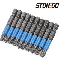 STONEGO Screwdriver Bits Set - 1/4" Hex Shank S2 Magnetic PH2 Cross Head with Anti-Slip Electric Tip - 50mm Driver Drill