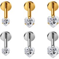 1/10PCS ASTM F136 Titanium 16G Heart CZ Threaded Labret 3mm/4mm CZ Cartilage Tragus Helix Nose Stud Piercing Jewelry