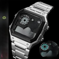 Skmei Dual Time Zone Men's Digital Sports Bracelet Watches Luxury Stainless Steel Band 50M Waterproof Led Chronograph Stop Watch