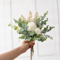 YO CHO Wedding Bouquet Artificial Silk Crabapple Flower Bridesmaid Bouquet White Purple Pompom Eucalyptus Leaf Wedding Supplies