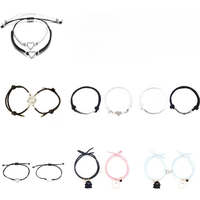 Fashion 2x Couple Bracelet Handmade Braided Rope for Sun Moon Pendant Bracelet Jewelry Souvenirs Gift for Girl Boy Men W
