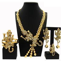 Fashion Woman Jewelry Set Big Leopard Necklace Plating Real Gold Pendant Animal Shape Bracelet Earrings African American SYHOL