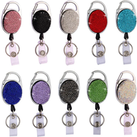 Color Crystal Retractable Keychain Shinny Rhinestones Badge Reel Id Lanyard Name Tag Card Holder Badge Holder Key Chain Badge