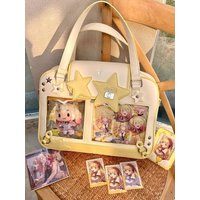 JIAERDI Large Capacity Star Yellow Handbag Ita Bag Women Transparent Leather Shoulder Bags Girls Harajuku Crossbody Bags 2025