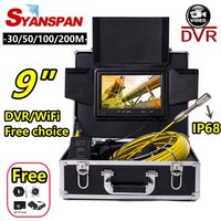 DVR/WiFi 30/50/100/200M Pipe Inspection Camera SYANSPAN 9" Monitor HD 1000TVL Waterproof IP68 Drain Sewer Industrial Endoscope