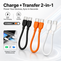 Portable USB C to USB C Short Cable Braided Type C Charge Data Sync Cord for Power Bank Phone Tablet with Storage Clip Travel