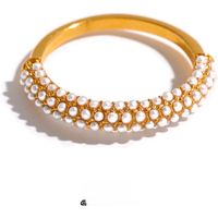Yhpup Elegant Imitation Pearls Stainless Steel Charm Chic Ring 18K Gold Plated Waterproof Trendy Fashion Romantic Jewelry Women