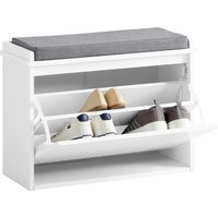 SoBuy FSR98-W Shoe Storage Bench with Cushion Shoe Rack & Cabinet with Flip Drawers 150kg Load Capacity White W62 x D26 x H46cm