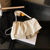 Soft Leather Cloud Pleated Drawstring Tote Bags Women Casual Large Capacity Single Shoulder Bag Fashion Versatile Underarm Bag