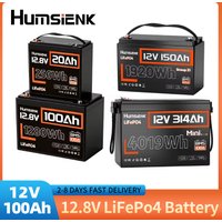 Humsienk 12V 20Ah 100Ah 150Ah 314Ah LiFePO4 Batterie, 12-Volt-Lithiumbatterie mit 100A BMS & Niedertemperaturschutz, bis zu 15000+ Deep Cycles für Wohnmobile, Reiseanhänger, Trolling-Motoren, Marine