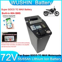 Super Soco TC MAX Electric Motorcycle Battery 72V 55Ah 65Ah Lithium Ion Pack Long Range Replacement with Panasonic 21700 Cell